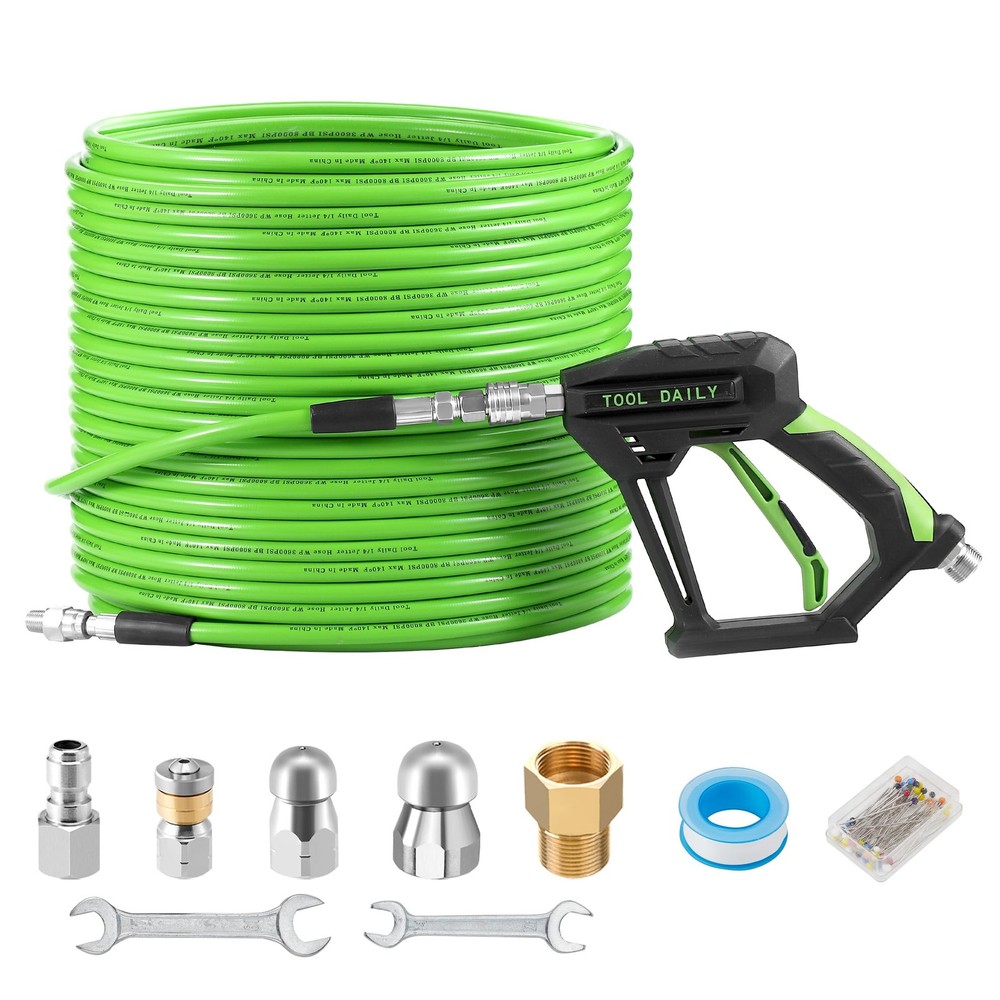 Washer Pressure Hose 150FT Sewer Jetter Kit 3600PSI 1/1/4 Inch NPT Drain Cleaner