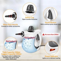 Handheld Pressurized Steam Cleaner with 12 pcs Accessories, Small, Deep Gray