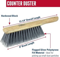 Weiler 44354 8″ Counter Duster, Flagged Silver Polystyrene Fill, Fine Brushing