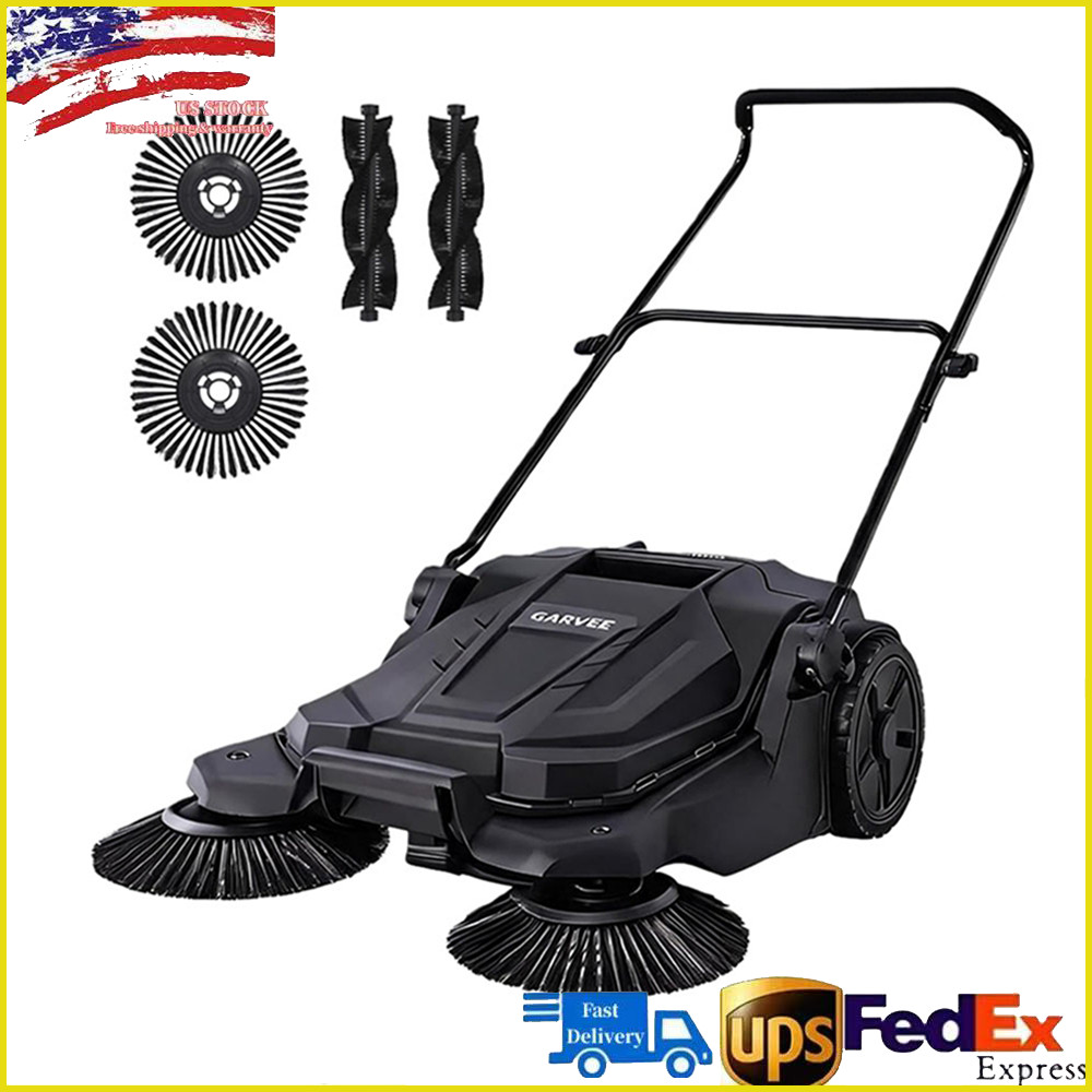 Walk-Behind Hand Push Floor Sweeper, 25.6 in Sweeping Width Manual Non-Electric