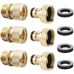 HQMPC Garden Hose Quick Connector Water Connect ¾ 3 Sets, Brass