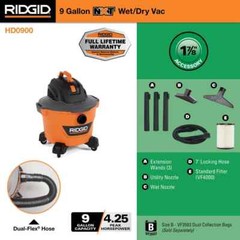 RIDGID 9 Gallon 4.25 Peak HP NXT Wet/Dry Vac w/ Debris Filter & Locking Hose