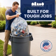 Plasticplace 55-60 Gallon High Density Trash Bags – Clear, 17 Microns, 150 bags