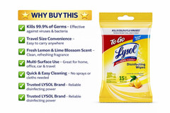 Lysol Disinfecting Wipes To Go 10 Pack 15ct Lemon Lime Travel Size Kills 99.9%
