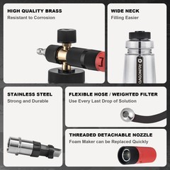 Raincovo Foam Cannon Wide Mouth for Pressure 254.1 cubic inches, Black Clear