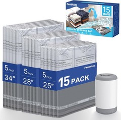 Travel Vacuum Storage Bags with Rechargeable Air Pump, 15 Pack Portable Space