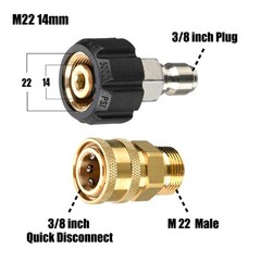 M22 14mm to 3/8 Inch Quick Connect Pressure Washer Adapter Set Brass