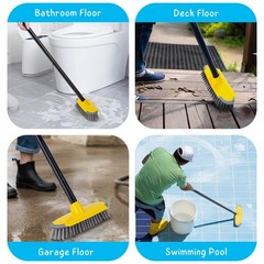 Deck Brush with Long Handle, Floor Scrub Broom for Shower, 50” 50in, Yellow