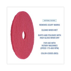 Boardwalk 4019RED 19 in. Diameter Buffing Floor Pads – Red (5/Carton) New