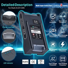 Tenhutt Upgrade 3.0Ah 25.2V Xbat200 Lithium Replacement Battery For Shark Ion