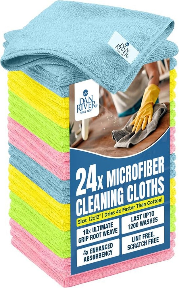 DAN RIVER 24-Pack Microfiber Towels – Ultra Absorbent, Lint-Free & Streak-