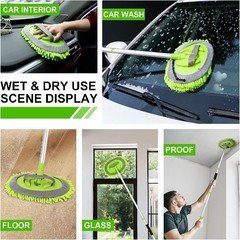 62″ Car Wash Brush Kit Mitt Mop Sponge with Long Handle Chenill Color: A-green