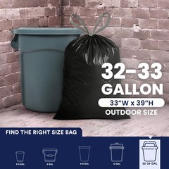 Plasticplace 32-33 Gallon Trash Bags 1.2 Mil Drawstring Garbage Can Liners 33 X