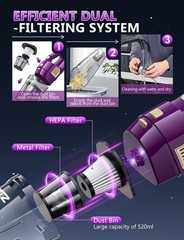 ZJZJ Handheld Vacuum Cordless, 15000PA Powerful Suction Hand Purple & Gold