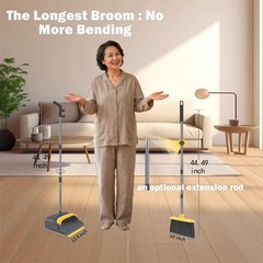 Broom and Dustpan Set with Long Handle – Upright & 3 Rows Gray&yellow