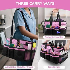 ZKOO Large Cleaning Caddy Bag with Handle, Built-in Sturdy Extra Large, Pink