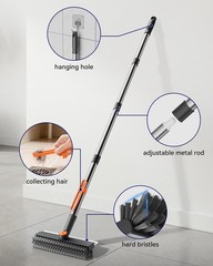 HelpX Small Floor Scrub Brush with Length Adjustable Long 1 Pack, Gray