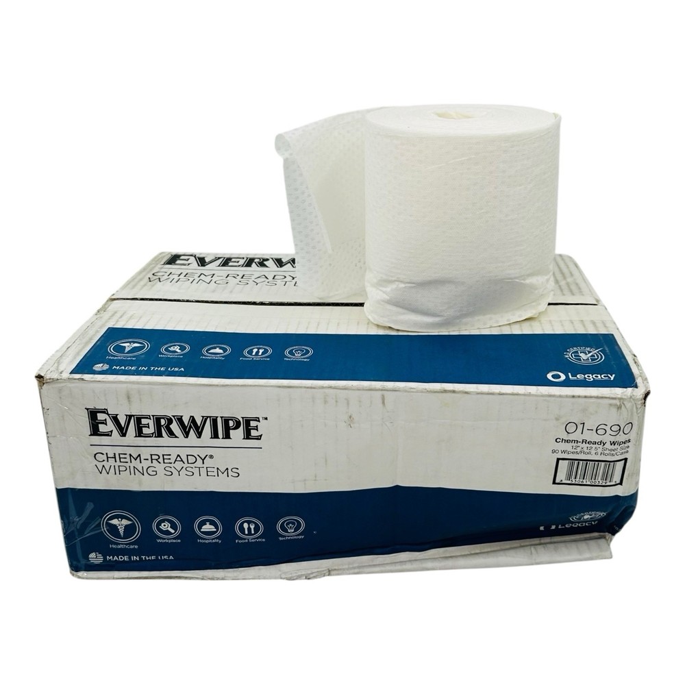 6 Rolls Everwipe Dry Wipes 12″ x 12.5″ Sheets 90 Wipes/Roll