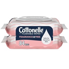 “Cottonelle Fragrance Free Flushable Wet Wipes, Adult Wet Wipes,2 Flip-Top Packs