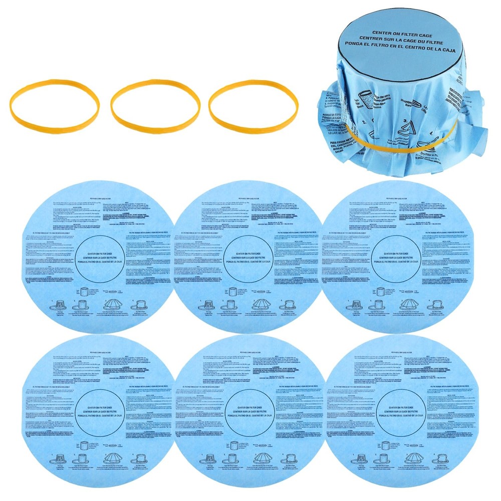 JAMHER Reusable Wet Dry Vac Filter 6pcs Disc Filters 3pcs Retaining Bands