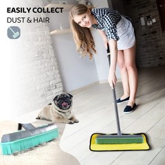 Conliwell Rubber Broom Carpet Rake for Pet Hair, Fur Iron Handle, Blue