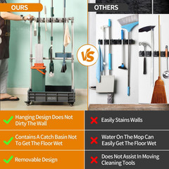 Broom mop Holder Cleaning Supplies Organizer Janitor carts on Wheels Housekeepin