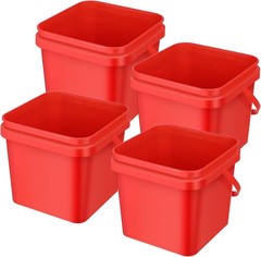 Jingmore 4 Pcs Plastic Bucket 5 Quart Square Utility Small Pail Red