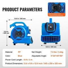 Floor Blower, 1360 RPM 600 CFM, Air Mover for Drying and Cooling