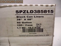 QTY = 100: Black Can Liners, SPZLD385815, 38″ x 58″, 60 Gal. 10041215264037