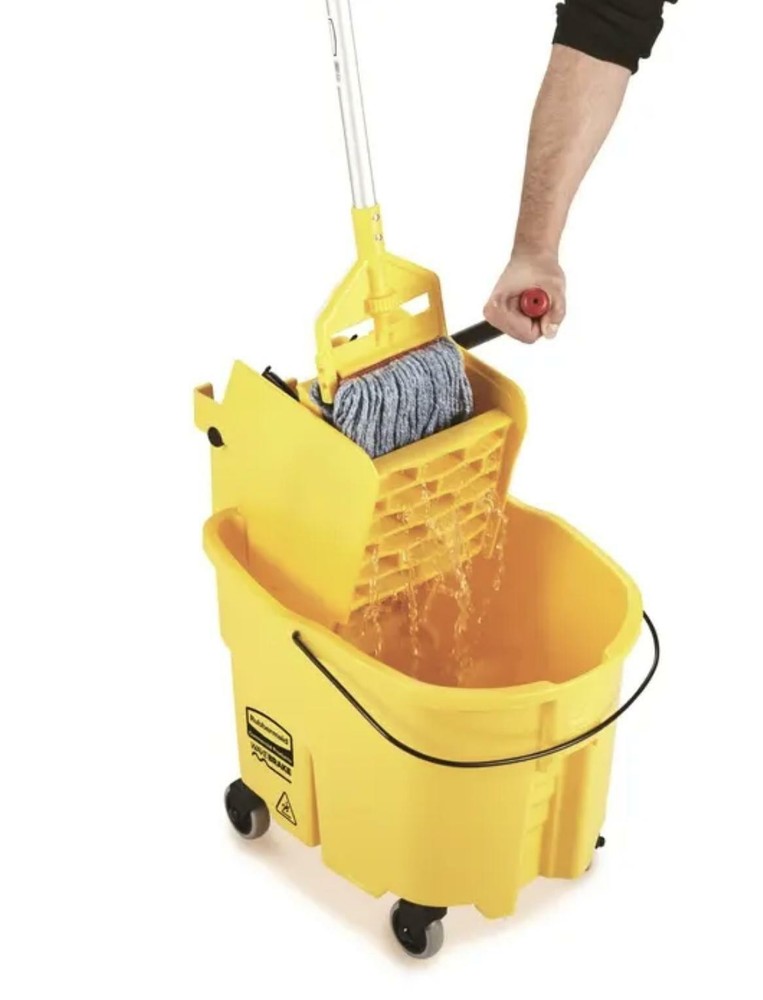 Rubbermaid WaveBrake 35 Qt. Yellow Mop Bucket, Commercial Cleaning Bucket with