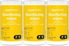 Amazon Basics Disinfecting Wipes, Lemon Scent, 255 Count (3 Packs of 85)
