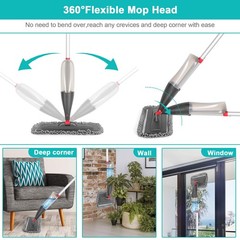 Spray Mop for Floor Cleaning with 3pcs Washable Pads – Wet Dry 800 ml, Gray