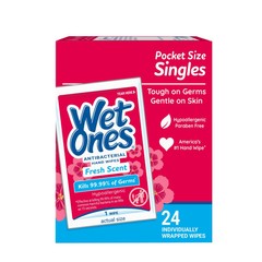 Wet Ones Moist Wipes Fresh Scent Anti Bacterial Singles – 24 ct, Pack of 2