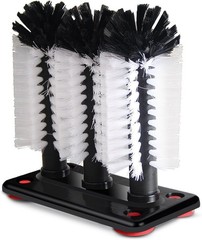 Glass Washer Brush Cleaner – 3 Brushes per Base Medium, White, Black