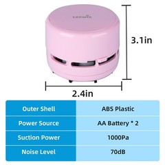 tenwin Mini Vacuum Cleaner, Portable Desktop Cordless, Handheld Pink