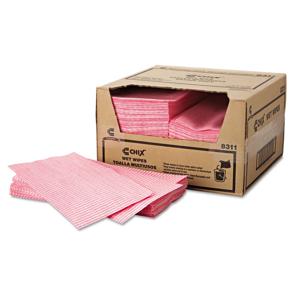 Chix® Wet Wipes, 11 1/2 x 24, White/Pink, 200/Carton