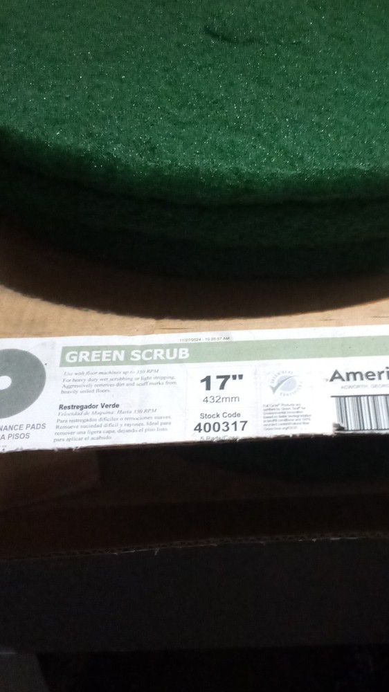 3pcs-Americo Green Scrub 17 in Round Green Scrubbing/Stripping Pad