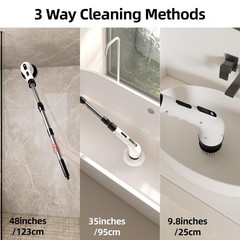 Electric Spin Scrubber for Cleaning, 9 in 1 Changeable Bathroom Black&white