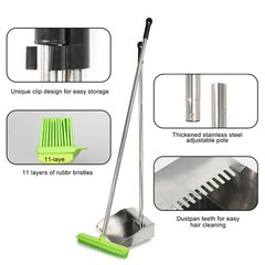 Rubber Broom and Dustpan Set,Pet Hair Removal Rubber Broom with Squeegee and Sta