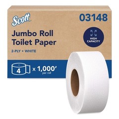 Scott 03148 3.55 in. x 1000 ft. 2-Ply Jumbo Roll Tissue – WT (4 Rolls/CT) New