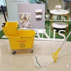 Commercial Mop Bucket 35 Quart with Side Press Wringer on Wheels Mop Included