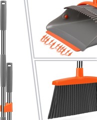 Ivandar Broom and Dustpan Set Long Handle Upright for Home Gray Orange