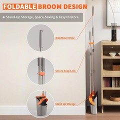 Upgraded Broom and Adjustable Length (Approx. 40–51 in.), Orange & Gray