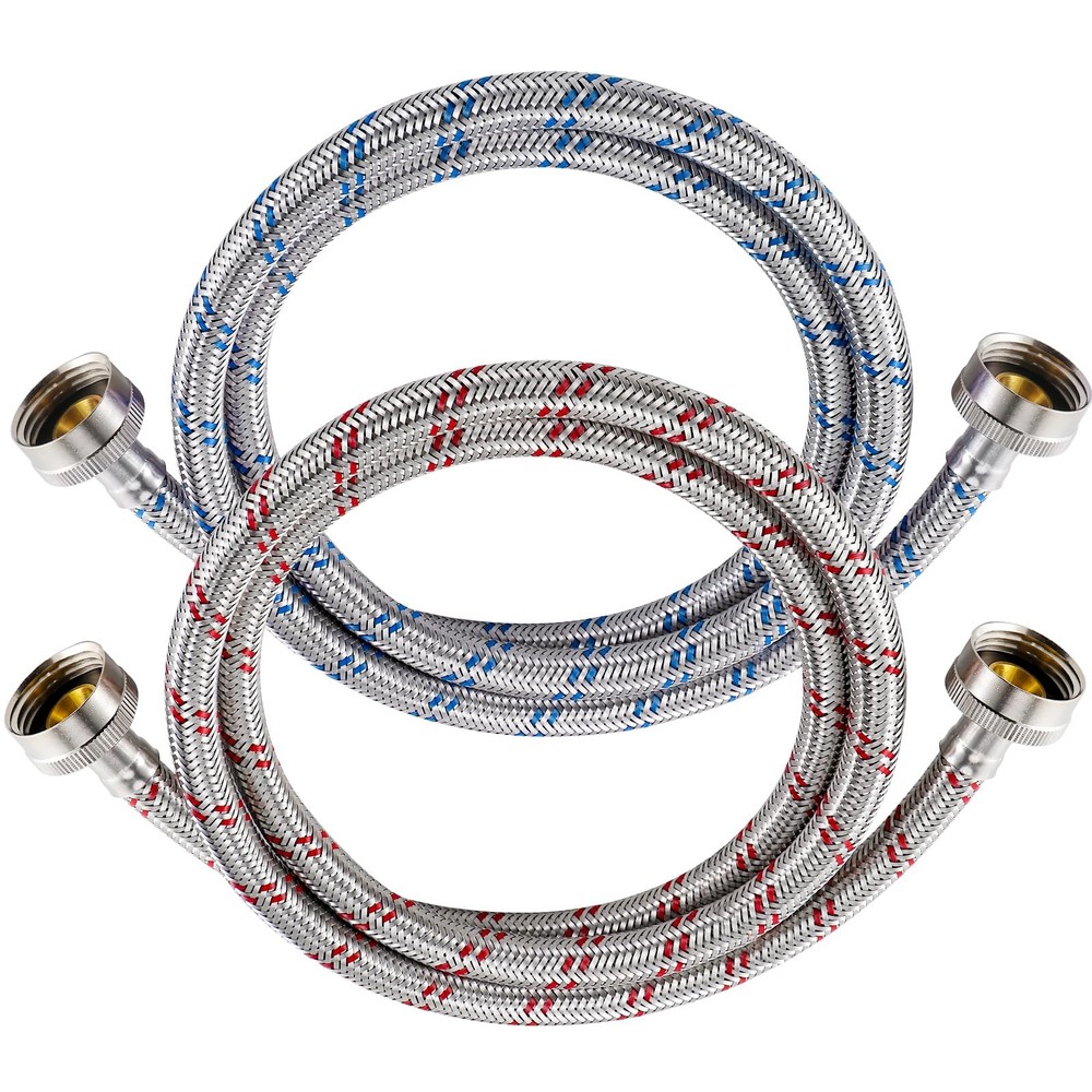 Yejesiy 4 Ft Washing Machine Hoses, 2 Packs Premium 4 Feet, red and blue