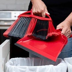 O-Cedar Sweep Broom with Step-On Dustpan | PowerCorner One Broom, Red