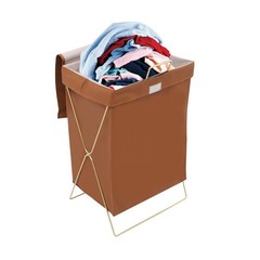 Brown + Gold Laundry Hamper X-Frame Laundry Basket Dirty Clothes Basket w/Lid