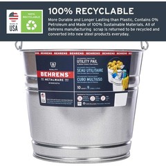 Behrens 1210GS Gray Galvanized Steel Recyclable Round Pail 10 qt.