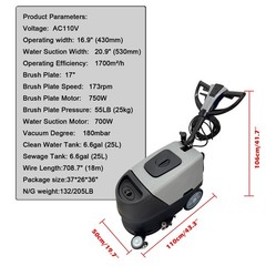 110V 17″ Brush Commercial Auto Floor Scrubber Machine 13.2gal Dual Tank