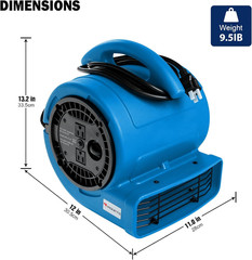 1/5Hp Air Mover 800Cfm Blower Fan Carpet Floor Drying Fan – 3-Speed Compact Air