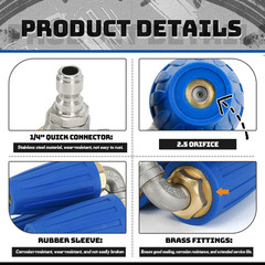 4-in-1 Turbo Nozzle Pressure Washer Tip with Gloves, 2.5 Quadruple, Blue